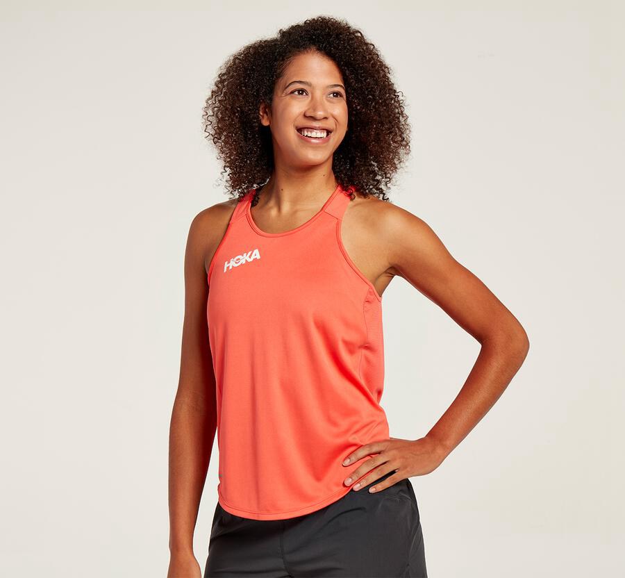 Hoka One One Performance Tank - Women Tops - Orange,Australia RVB-470162